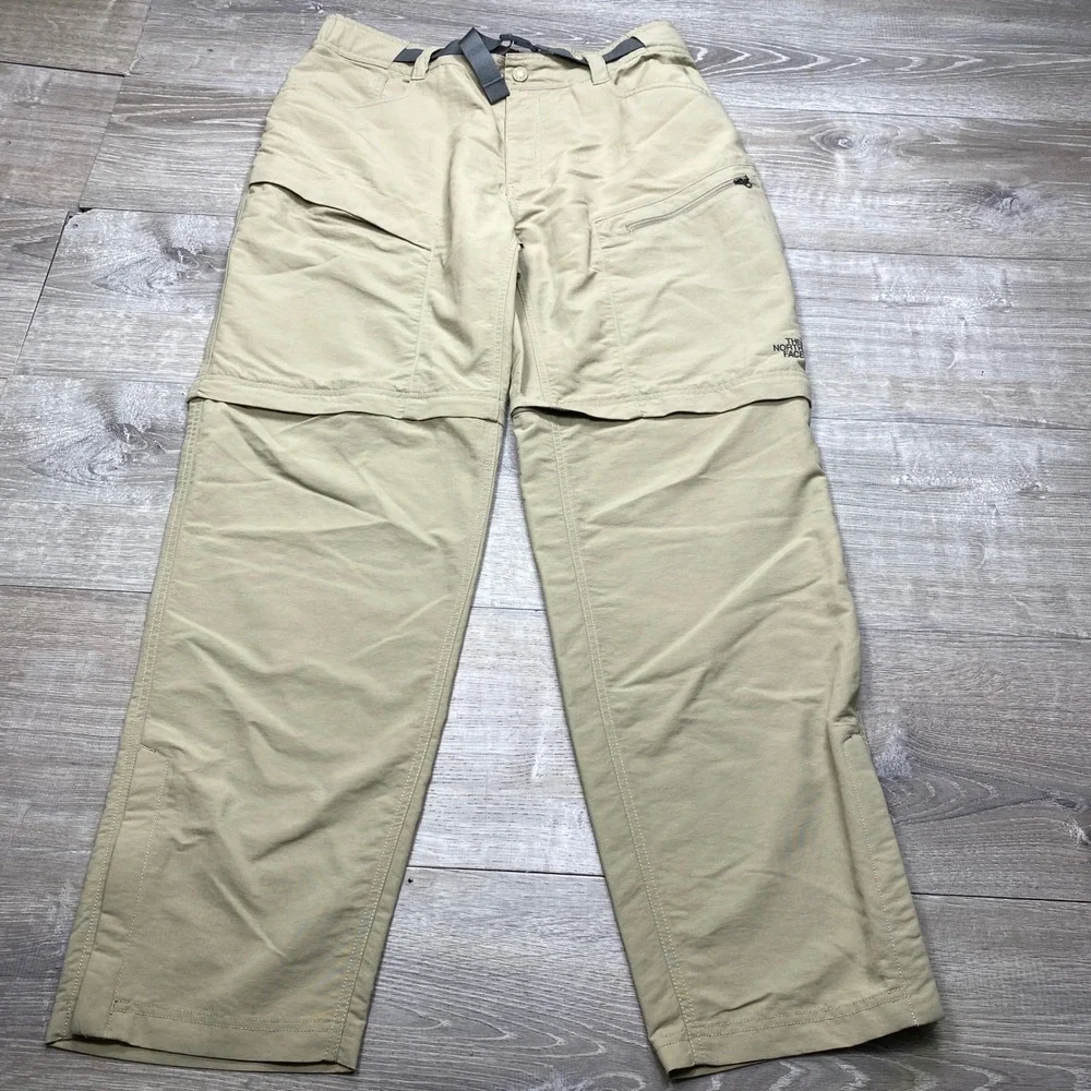 The North Face Convertible Pants Mens L Tan Khaki Zip Off Hiking Trail Outdoor